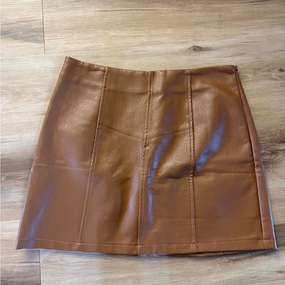 Bluivy Brown Leather Mini Skirt